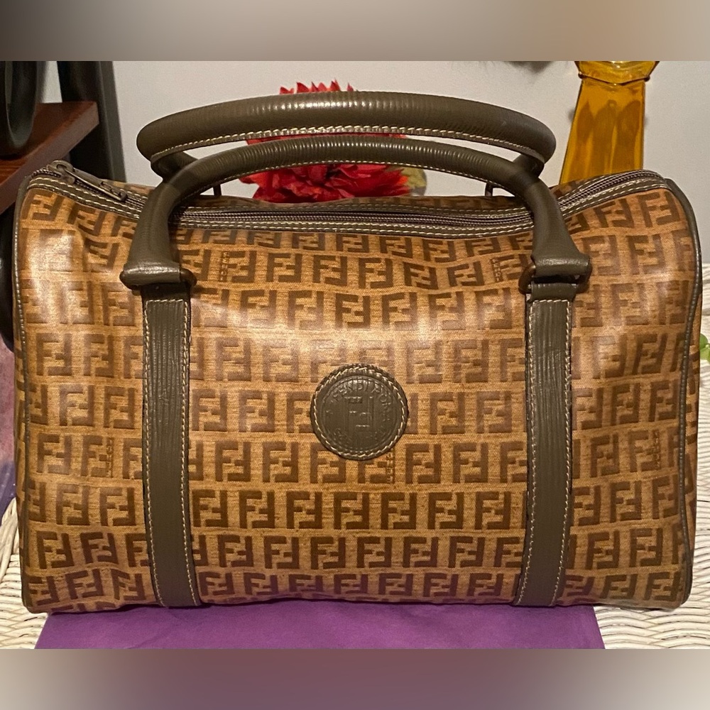 Authentic Vintage Fendi Zucca Tan Speedy Boston HandBag
